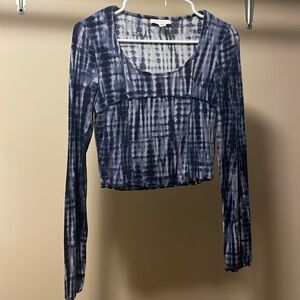 Topshop Womens Crop Top Long Sleeve Tie Dye Blue Gray Size 8
